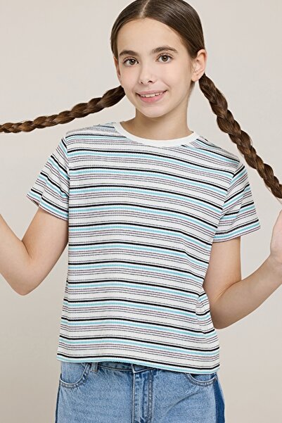 R&B Striped T-Shirt with Crew Neck and Short Sleeves