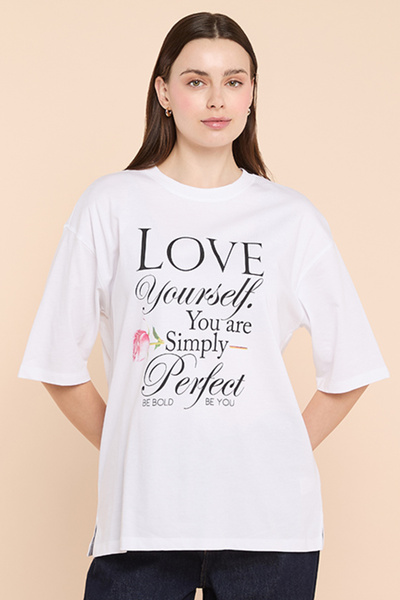 R&B Typography Print Oversized T-Shirt with Crew Neck and Short Sleeves