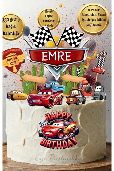 Ege Pastacılık Kişiye Öze Pasta Süsü Kürdan Cars Temalı Kaliteli Baskı