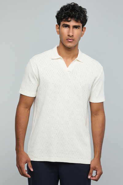 R&B Knitted Polo T-Shirt with Short Sleeves