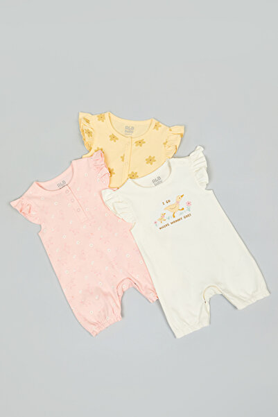 R&B 3 Pack Printed Rompers with Flutter Sleeves