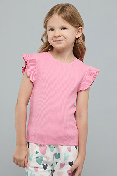 R&B Ribbed Top with Crew Neck and Flutter Sleeves