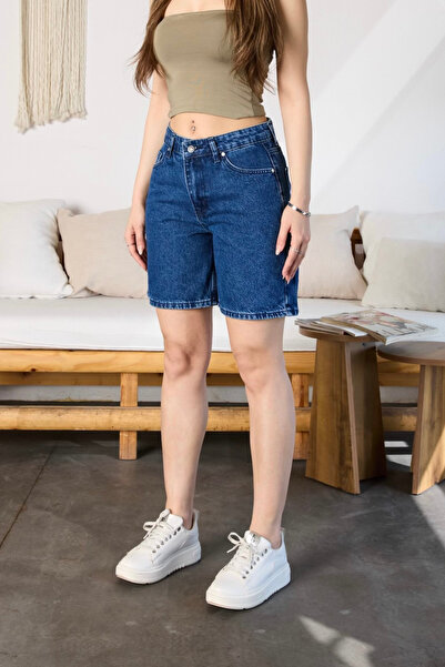 BİKELİFE Γυναικείο τζιν σορτς με ψηλή μέση και τσέπες