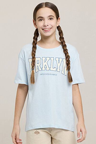 R&B Typography Print T-Shirt with Crew Neck and Short Sleeves