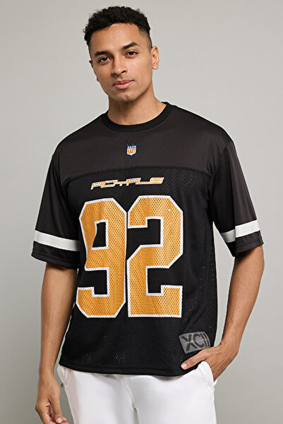 R&B Typography Print T-Shirt with Crew Neck and Short Sleeves