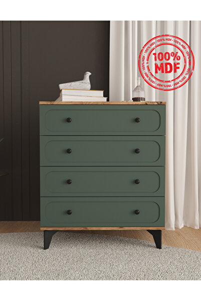 Teen & Bright %100 MDF Irmak 4 Çekmeceli Şifonyer - Yeşil