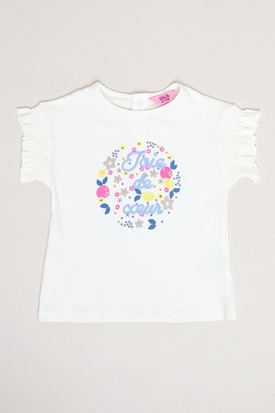 R&B Embroidered Top with Crew Neck and Flutter Sleeves