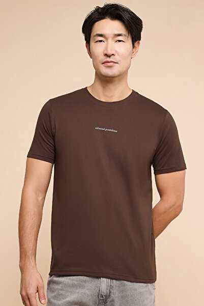 R&B Print Detail T-Shirt with Crew Neck and Short Sleeves