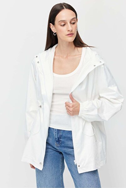 PAULMARK Women's Shiny Fabric Short Trench Coat with Adjustable Waist