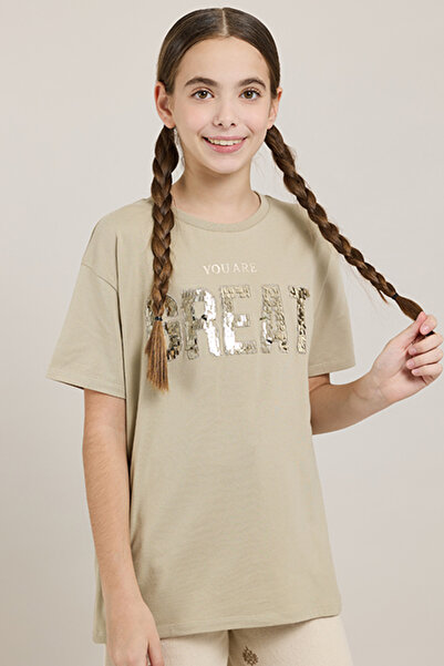 R&B Sequined T-Shirt with Crew Neck and Short Sleeves