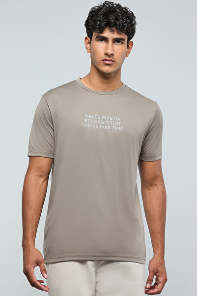 R&B Typography Print Active T-Shirt with Crew Neck and Short Sleeves