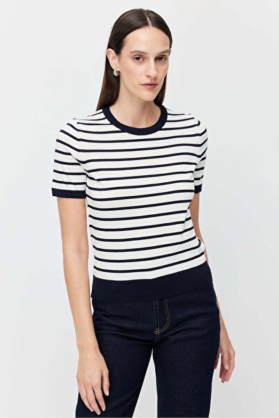 PAULMARK Women's Crew Neck Striped Knitwear T-Shirt