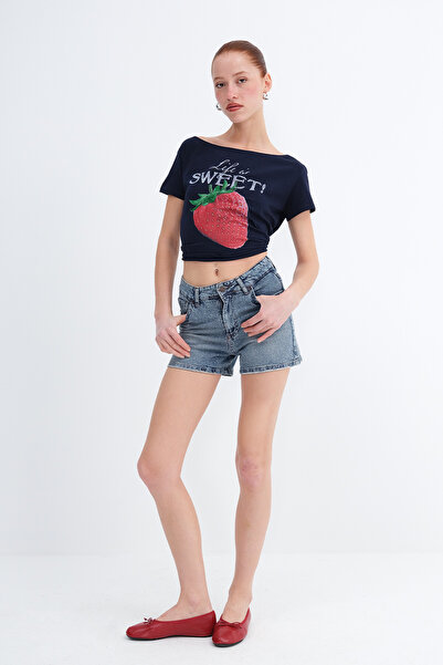 Addax Σορτς Τζιν με Πέτρες Ş1010