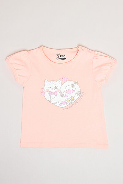 R&B Printed Top with Crew Neck and Puff Sleeves