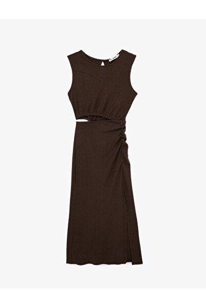 Koton Βαμβακερό αμάνικο φόρεμα μίντι με λαιμόκοψη και λεπτομέρεια παραθύρου