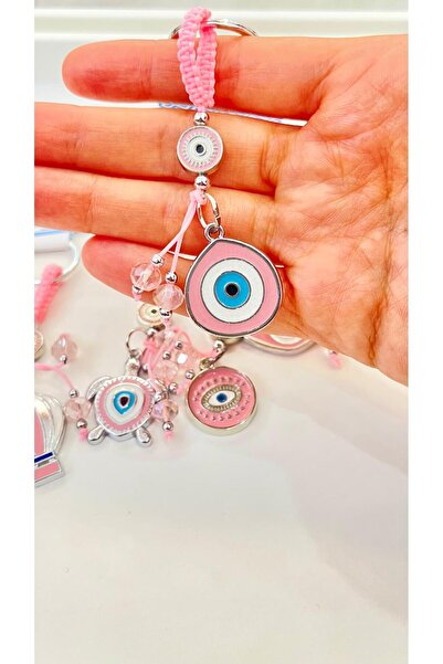 Cassime Ασημένιο μπρελόκ με σχέδιο ροζ σταγόνας και μάτι του διαβόλου