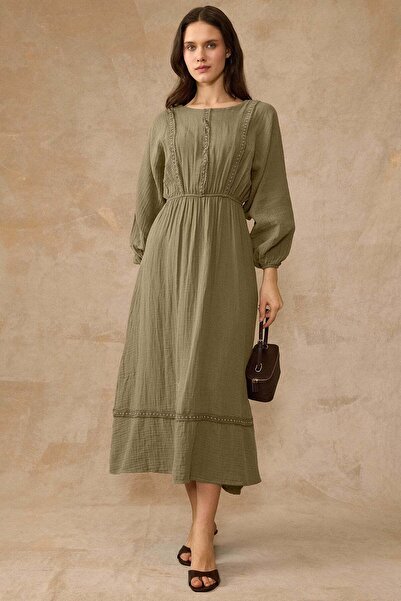 Olcay Λιτό φόρεμα - Χακί - Ελαστική μέση