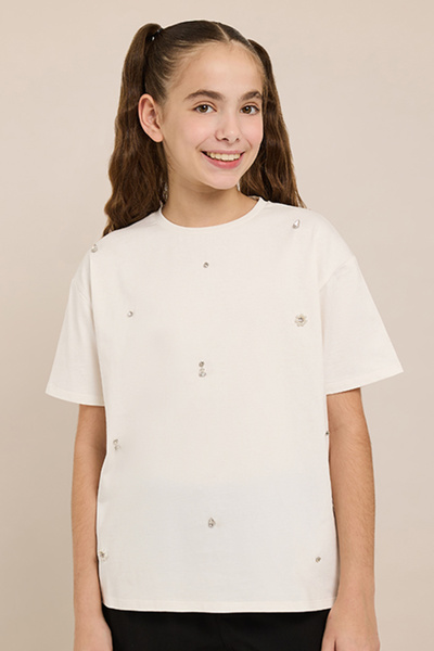 R&B Embellished T-Shirt with Crew Neck and Short Sleeves