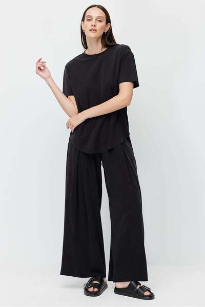 PAULMARK Γυναικείο παντελόνι με φαρδιά μπατζάκια και λάστιχο