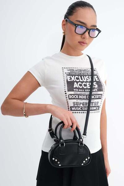 Addax Μίνι τσάντα με λεπτομέρεια από συρραπτικά καρφιά Ç2174