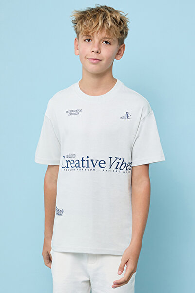 R&B Typography Print T-Shirt with Crew Neck and Short Sleeves