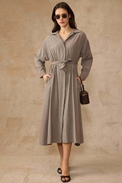 Olcay Φόρεμα Modal με κουμπωτή μέση και κλείσιμο με κουμπιά VİZON 9452-E