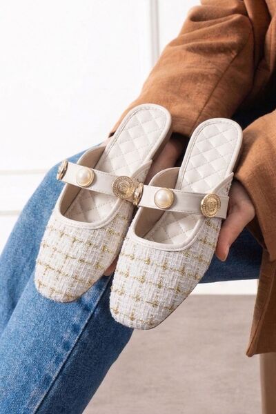 FUGA MODA Παντόφλες Jolie Beige από ύφασμα με γκλίτερ, κλειστές μπροστά, με α...