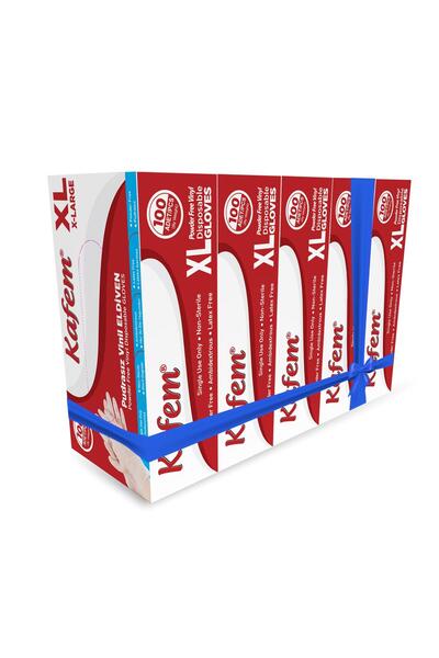 KAFEM Beyaz Vinil Eldiveni Pudrasız (XL) 100 Adet x 5 Paket