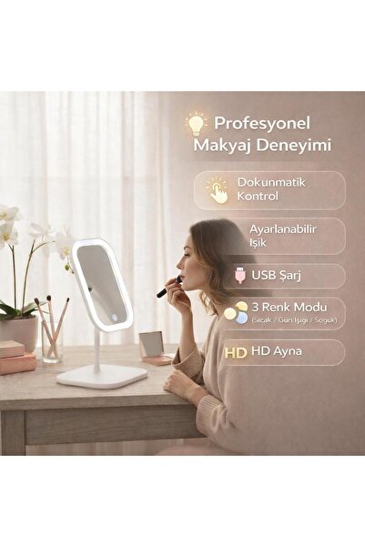 KOOB Şarjlı Led Işıklı Makyaj Aynası Led Dokunmatik Makyaj Aynası Oynar Başlı...