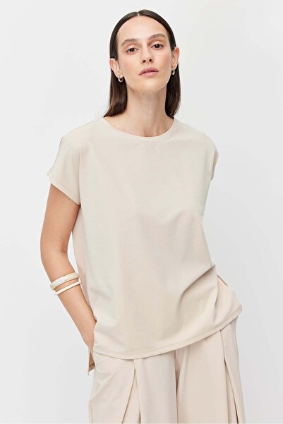 PAULMARK بلوزة نسائية بأكمام قصيرة وياقة دائرية