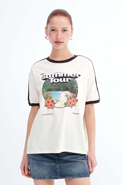 Addax Μπλουζάκι με στάμπα και λαιμόκοψη ποδηλάτου P10664