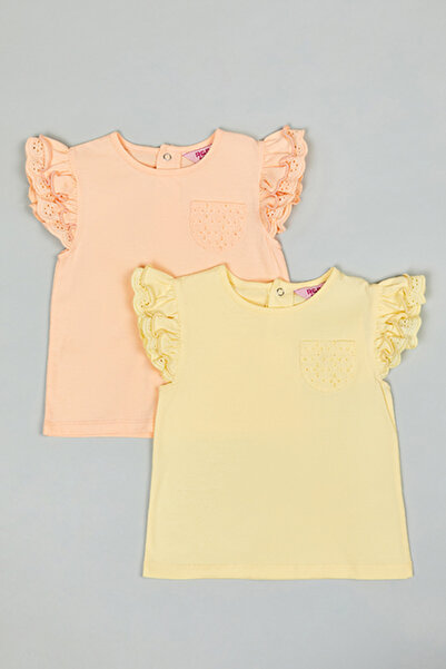 R&B 2 Pack Solid Tops with Crew Neck and Flutter Sleeves