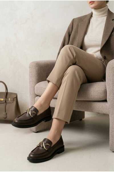 HİGHRUN Γυναικεία κλασικά μοκασίνια παπούτσια από συνθετικό δέρμα με χρυσή αγ...