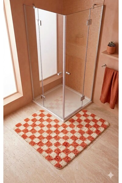 EUROBANO Χαλάκι για ντουζιέρα με σχέδιο Chess Dama, αντιολισθητική βάση από λ...