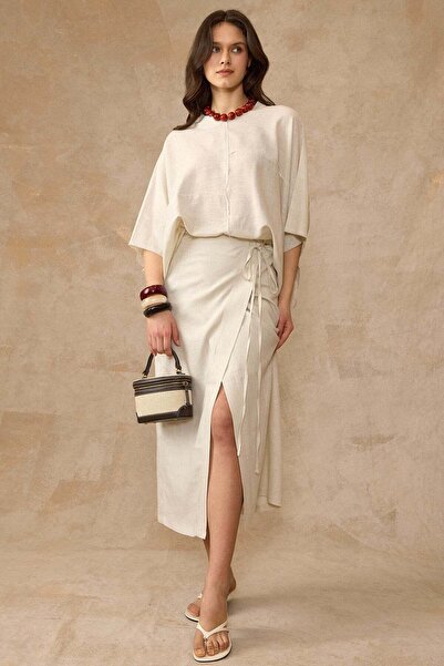 Olcay Φούστα Anvelop, Χαλαρή Μπλούζα, Σετ Λινό Διπλό Σετ ΜΠΕΖ 9455-TK