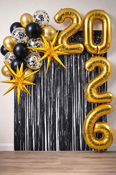 Patladı Gitti Σετ για πάρτι αποφοίτησης 2026 – Μαύρο χρυσό με χρυσό αριθμητικ...