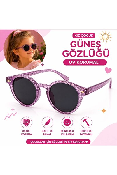 synshop Uv400 Protection Girls' Sunglasses Round Model Silvery Purple Lilac L...