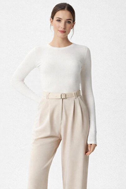 FEMİNEER.com Belted Cream Palazzo Pants