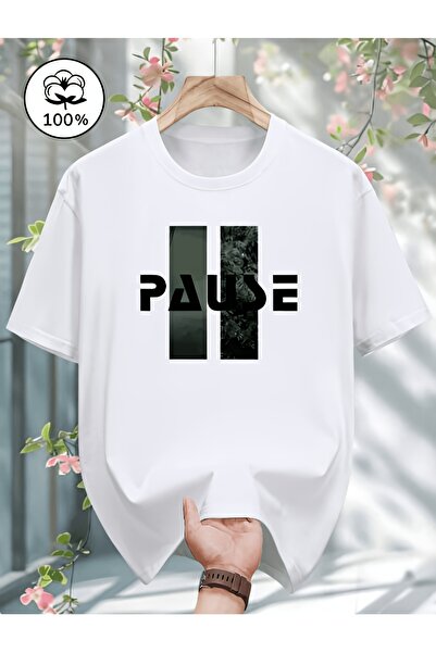 yiou trendy clothing تي شيرت فاخر كبير الحجم مطبوع بتصميم Pause Design