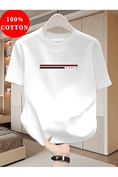 yiou trendy clothing تي شيرت مطبوع أفقي فاخر كبير الحجم من Mr Paris