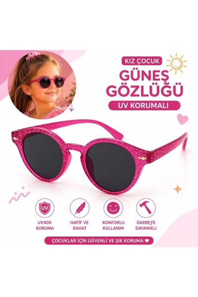 synshop Uv400 Protection Girls' Sunglasses Round Model Silvery Fuchsia Pink L...