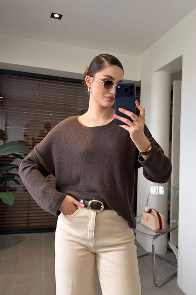 MAGARDE Wide Collar Basic Mercerized Knitwear - Brown