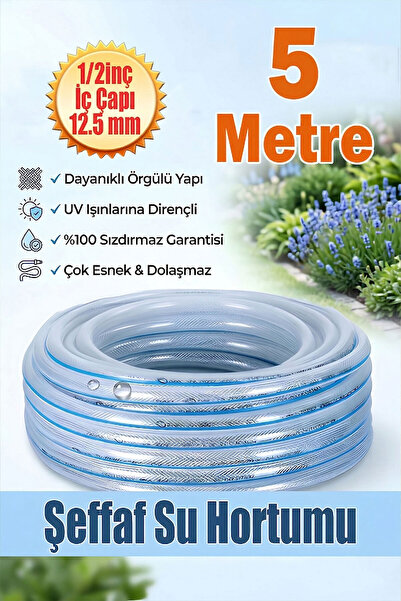 Genel Markalar Örgülü Şeffaf Bahçe Hortumu 5 Metre Dayanıklı 3 Katlı Sağlam Ç...