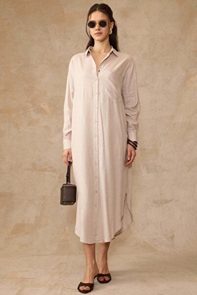 Olcay Lässiges Leinenkleid mit Knopfverschluss BEJ 9456-E