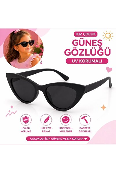 synshop Girls' Sunglasses with Uv400 Protection Cat Eye Model Black Stylish L...