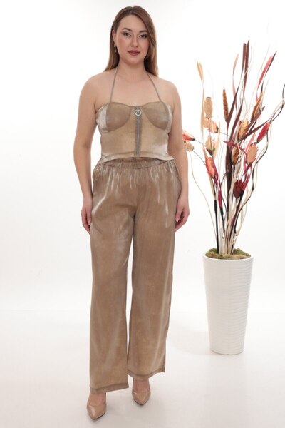 JERFİ Women's Plus Size Bustier Shiny Two-Piece Set