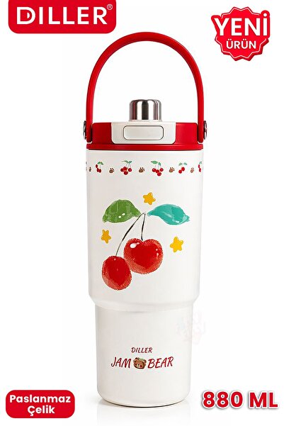 Vagonlife DILLER Tumbler 880 ML Tek Kapak Çift Kullanım Pipetli/Pipetsiz Taşı...