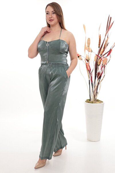 JERFİ Women's Plus Size Bustier Shiny Two-Piece Set