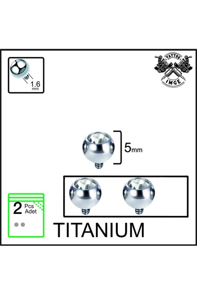İmgePiercing Piercing Topu 5mm - 2 Adet. Tek Taş 5mm x 1.6mm Ters Vida Titany...