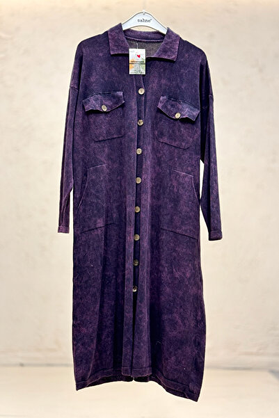 sahnemoda Collared buttoned pocketed organic long cardigan
